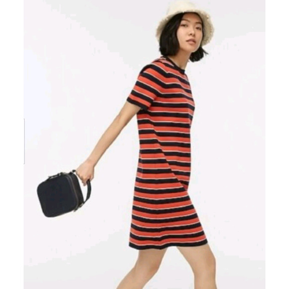 J. Crew Orange and Navy Striped Short Sleeve Sweater Dress - Picture 1 of 6